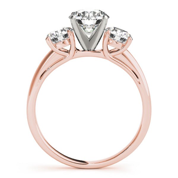 Rose Gold Round Three Stone Solitaire Engagement Ring Side