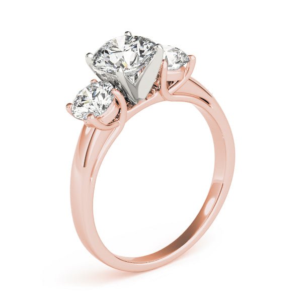 Rose Gold Round Three Stone Solitaire Engagement Ring Side View