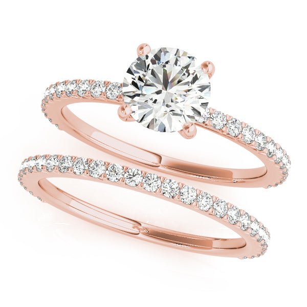 Rose Gold Traditional Round Diamond Engagement Ring Set