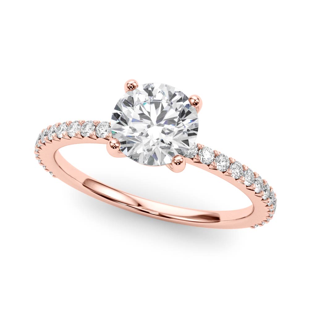 Round Cut Diamond Pavé Engagement Ring Rose Gold 