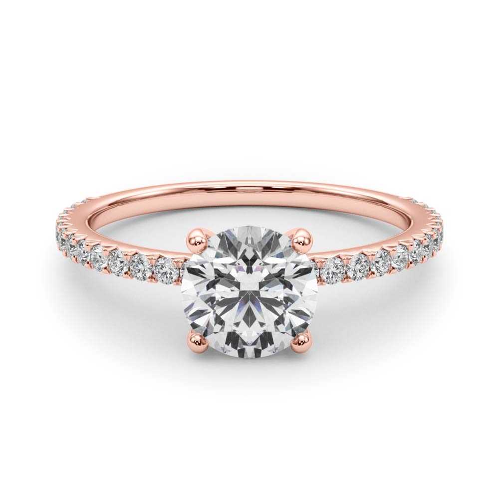 Round Cut Diamond Pavé Engagement Ring Rose Gold Front