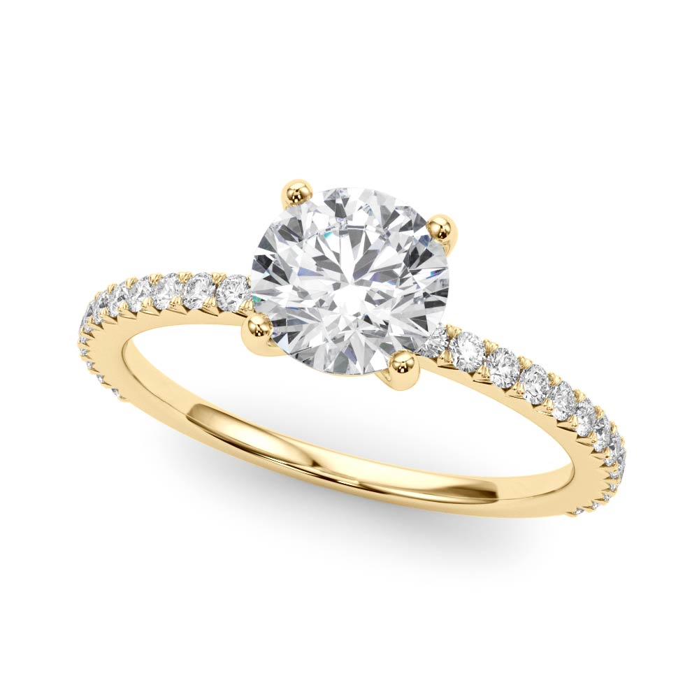 Round Cut Diamond Pavé Engagement Ring Yellow Gold