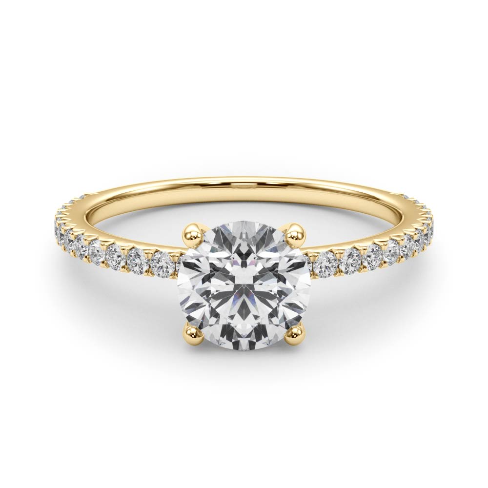 Round Cut Diamond Pavé Engagement Ring Yellow Gold Front