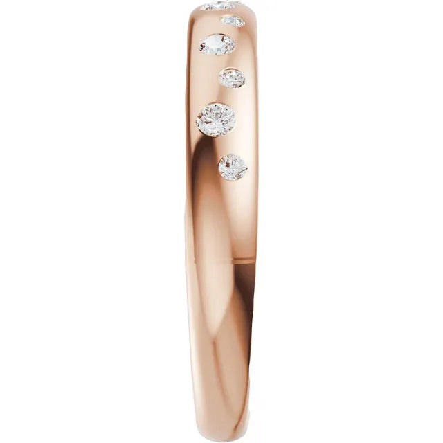 Round Diamond Gold Cigar Rose Gold Band Side View