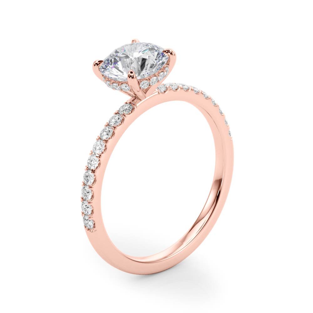 Round Diamond Hidden Halo Rose Gold Engagement Ring Side