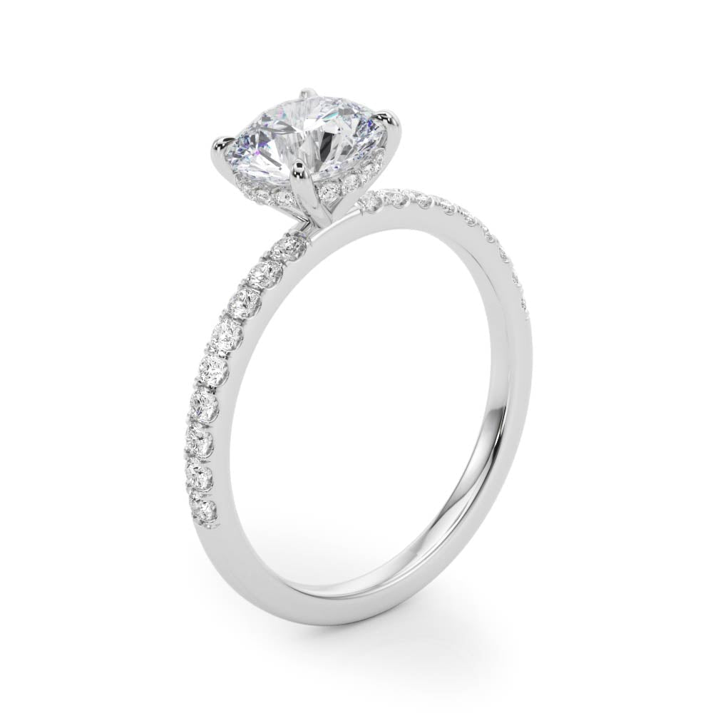 Round Diamond Hidden Halo White Gold Engagement Ring Side