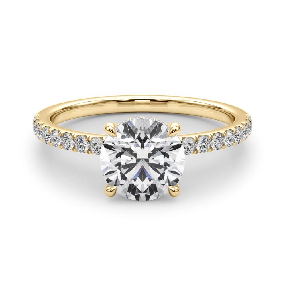 Round Diamond Hidden Halo Yellow Gold Engagement Ring