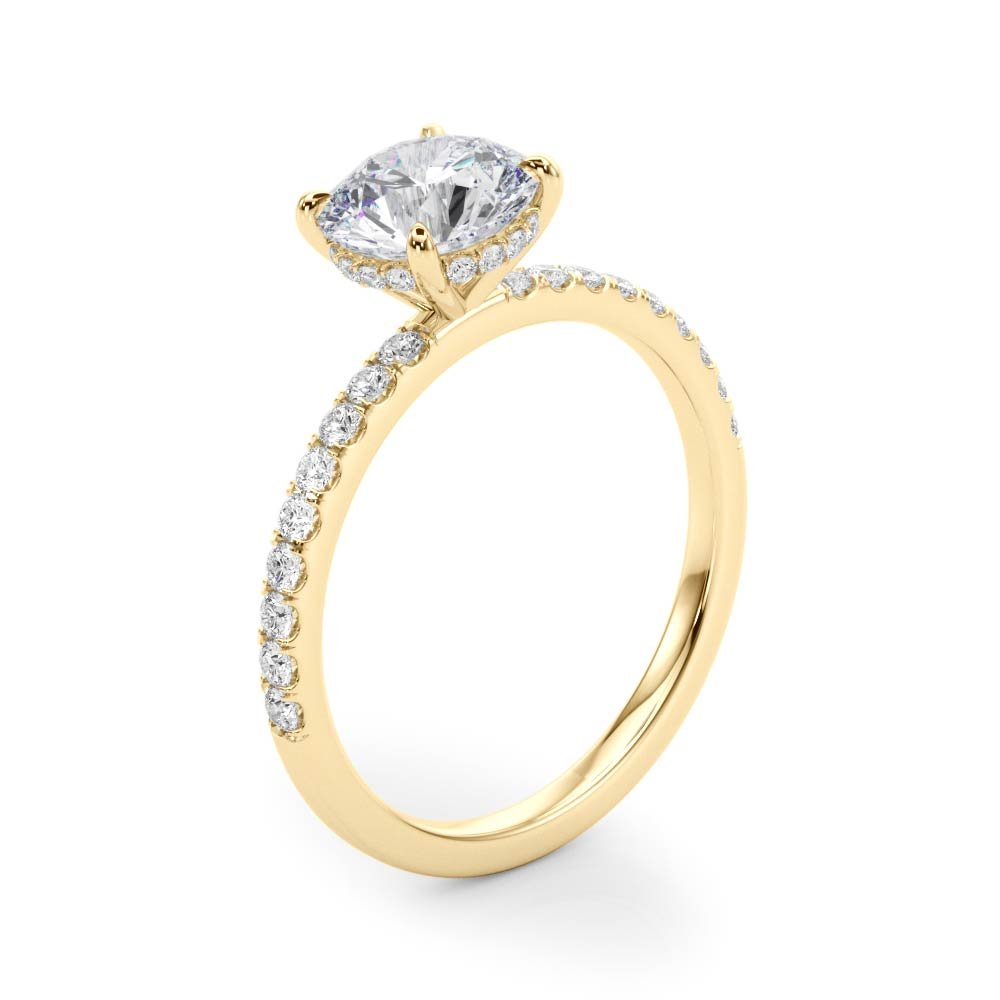 Round Diamond Hidden Halo Yellow Gold Engagement Ring Side