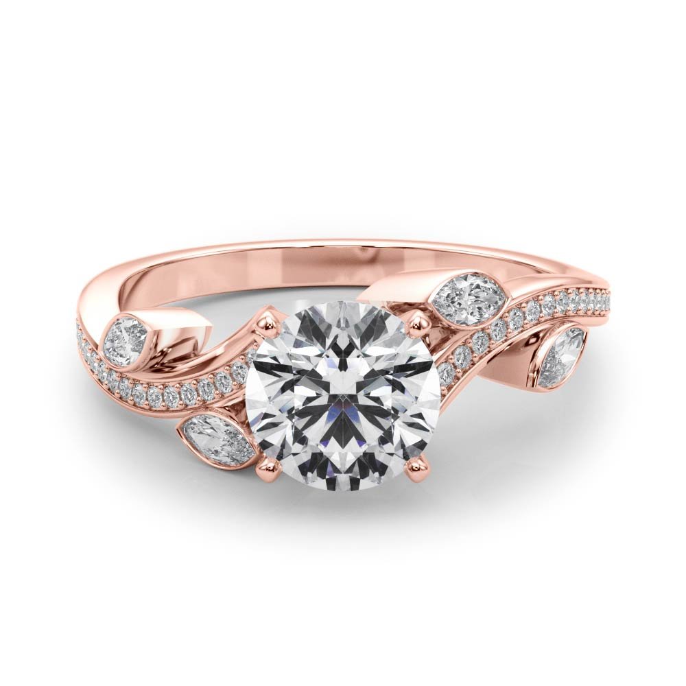 Round Diamond Nature Inspired Rose Gold Engagement Ring