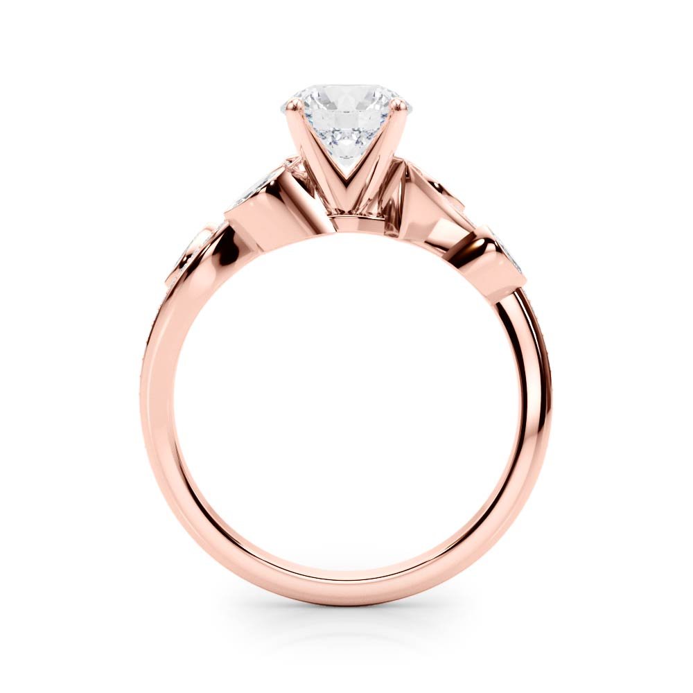 Round Diamond Nature Inspired Rose Gold Engagement Ring Side