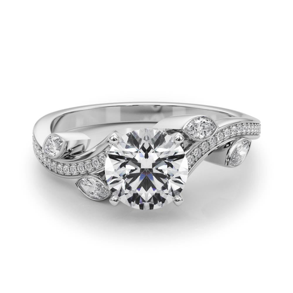 Round Diamond Nature Inspired White Gold Engagement Ring