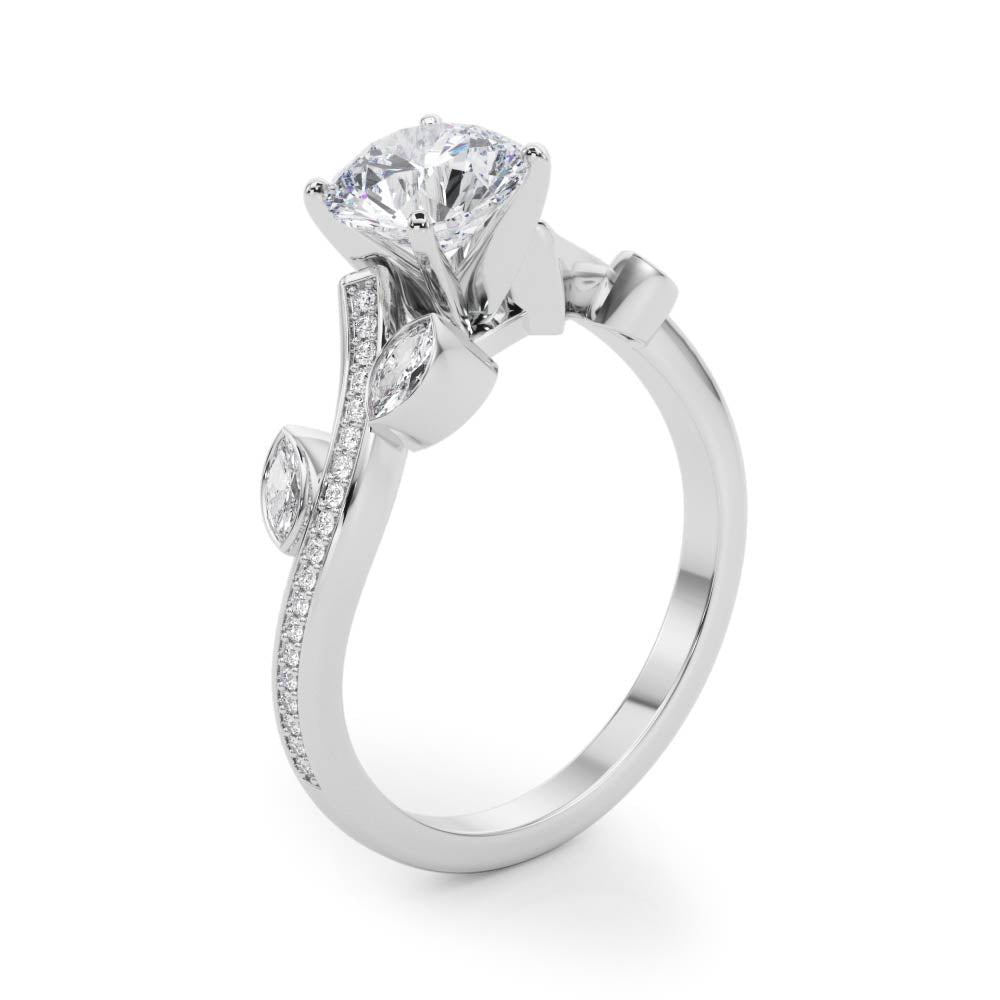 Round Diamond Nature Inspired White Gold Engagement Ring Side