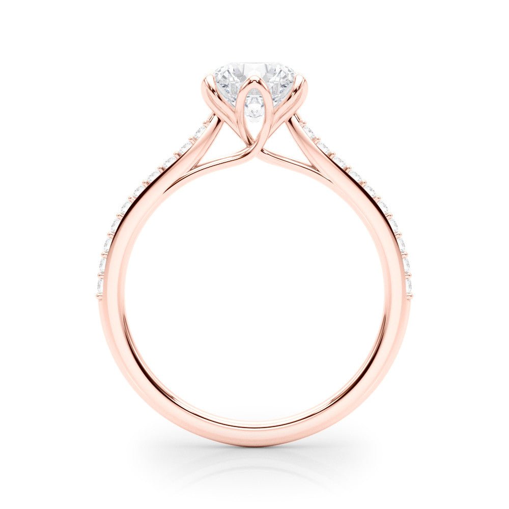 Round Diamond Petal Prongs Ring Rose Gold Side View
