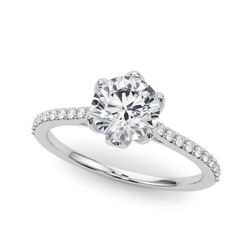 Round Diamond Petal Prong Engagement Ring