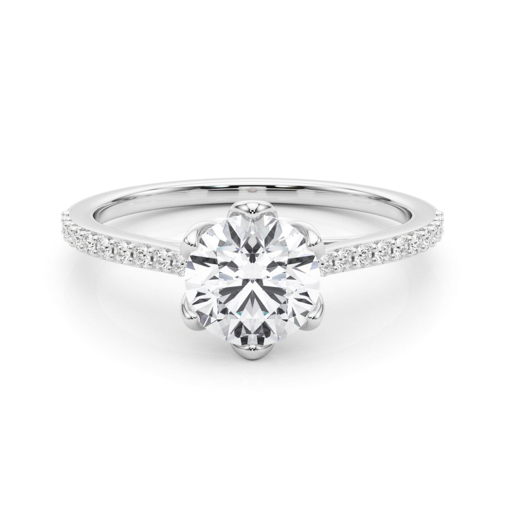 Round Diamond Six Petal Prong Engagement Ring Front