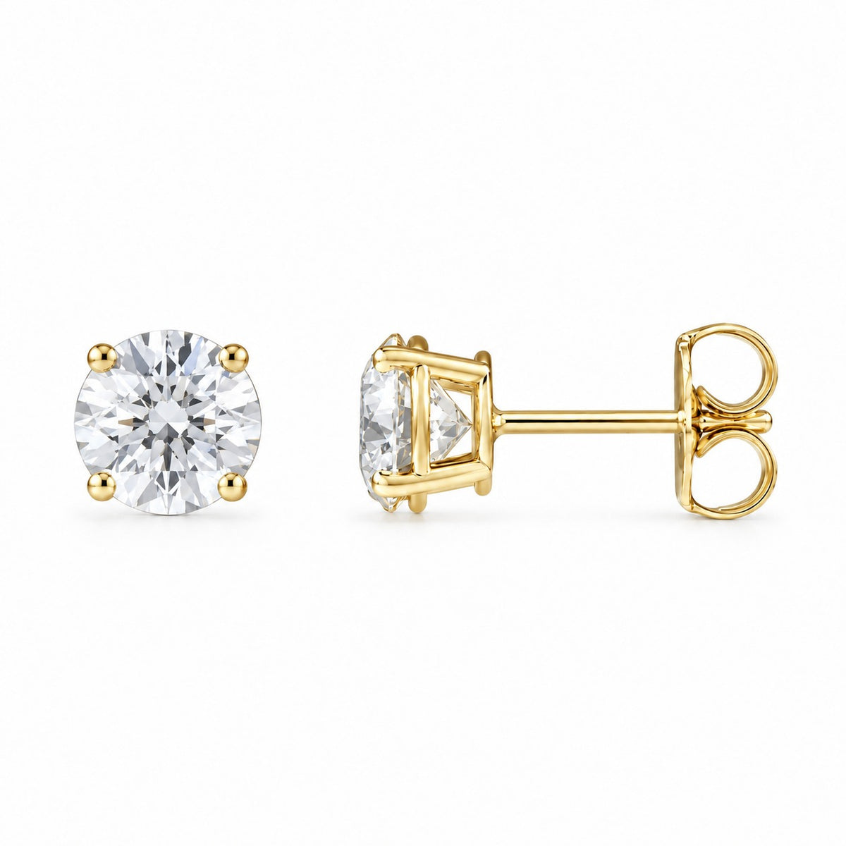 Round Diamond Stud Earrings Side View