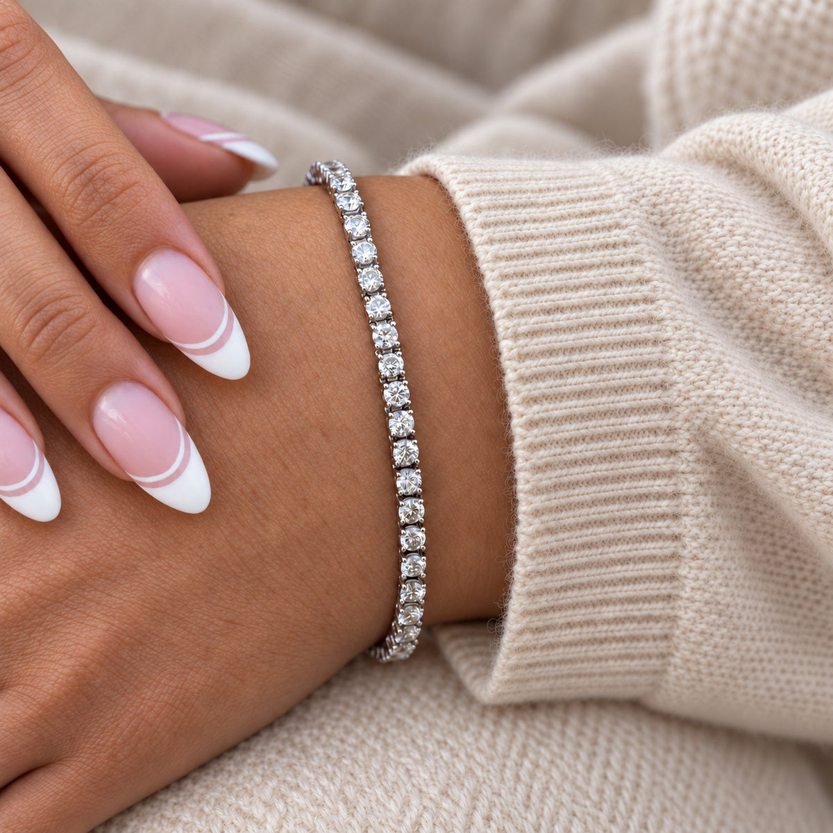 Round Diamond Tennis Bracelet on Wrist