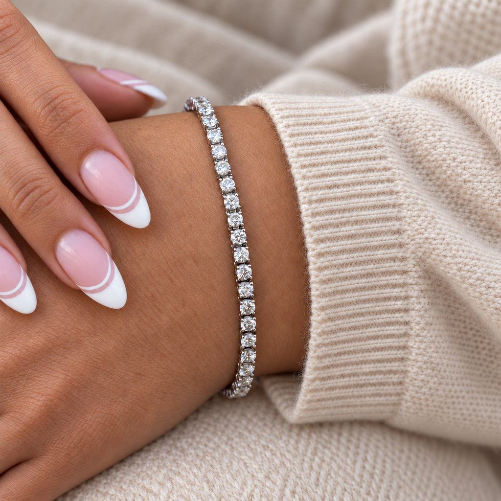 Round Diamond Tennis Bracelet on Wrist