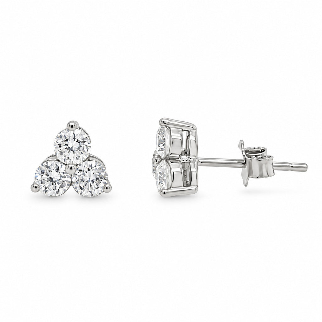 Round Diamond Trio Stud Earrings Side View