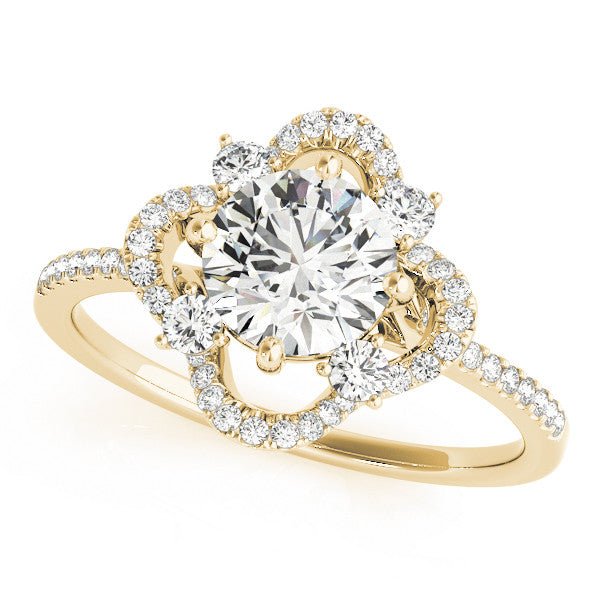 Round Floral Halo Rose Gold Engagement Ring