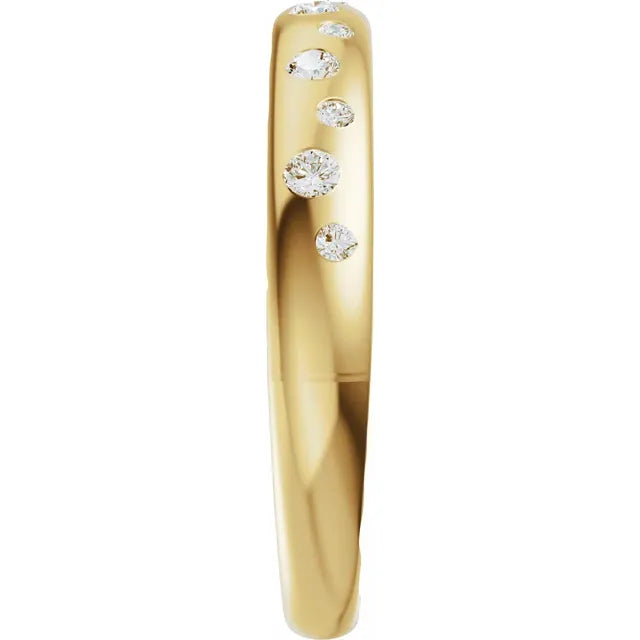 Round Natural Diamond 14k Gold Cigar Band Side View