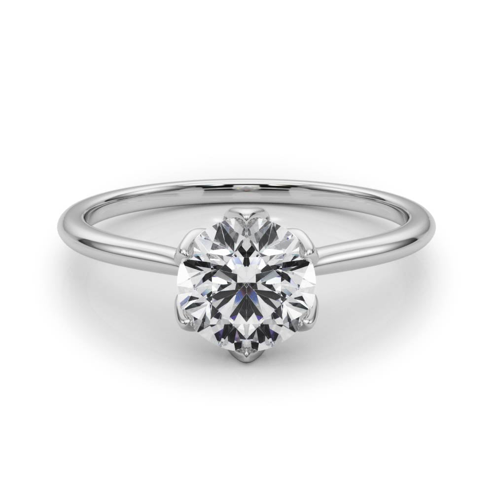 Round Petal Prongs Diamond White Gold Engagement Ring