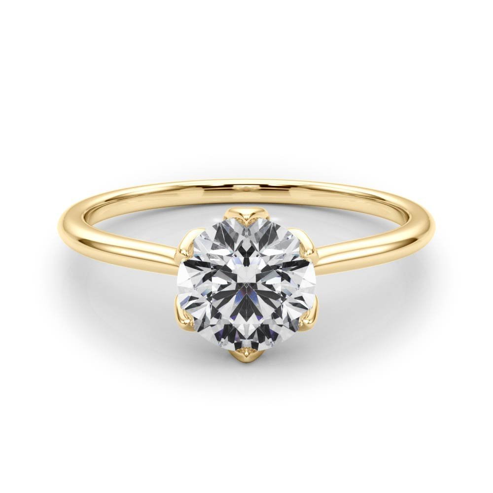 Round Petal Prongs Diamond Yellow Gold Engagement Ring