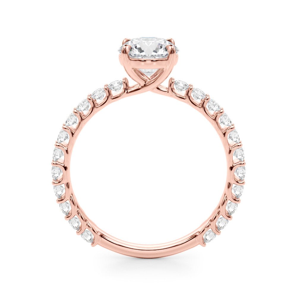 Round Shared Prong Engagement Ring Side View Rose Gold