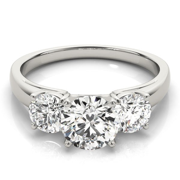 Round Three Stone Solitaire White Gold Engagement Ring