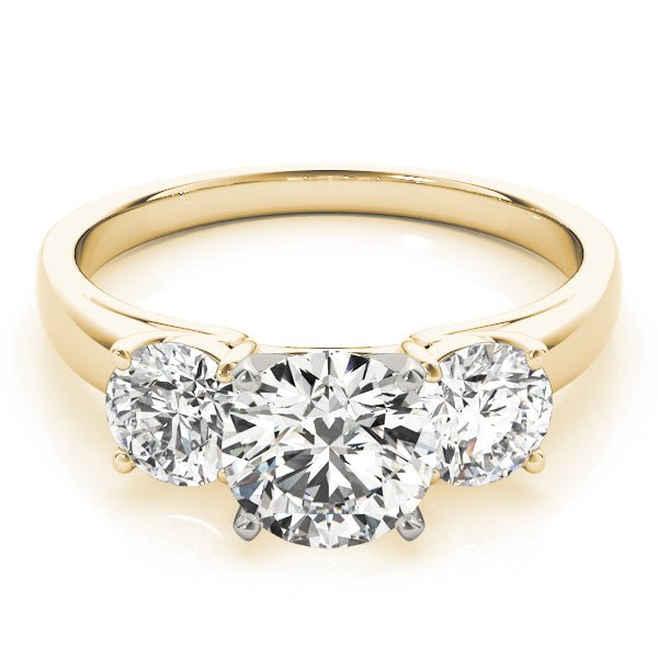 Round Three Stone Solitaire Yellow Gold Engagement Ring