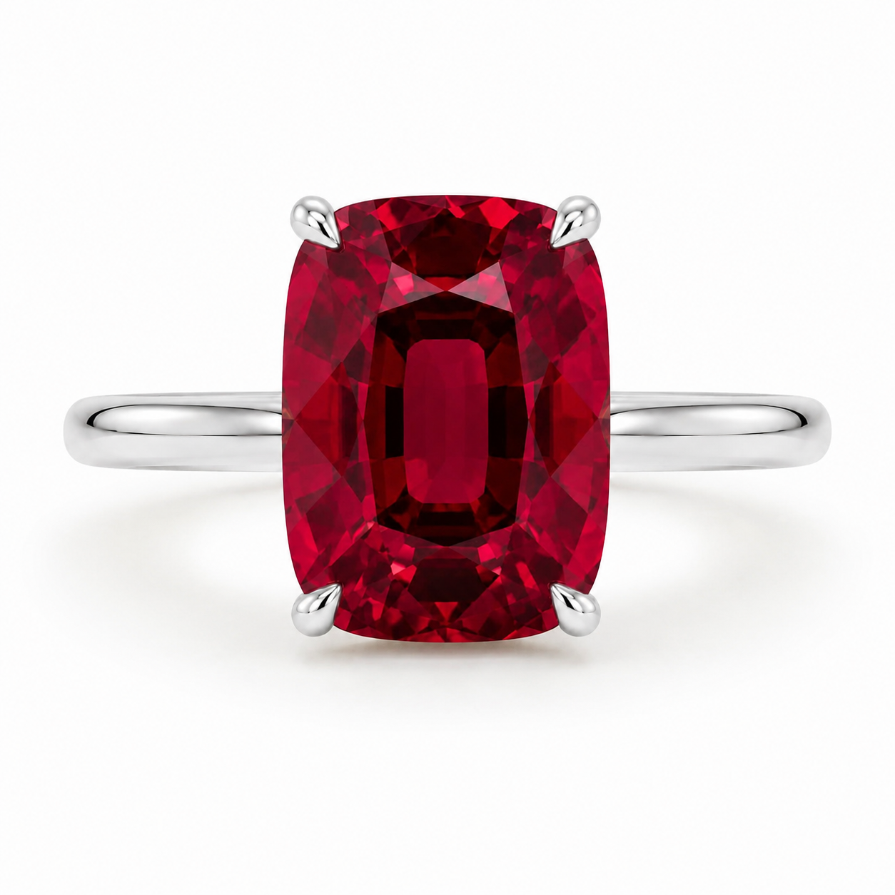 Ruby Elongated Cushion Cut Diamond Engagement Ring White Gold