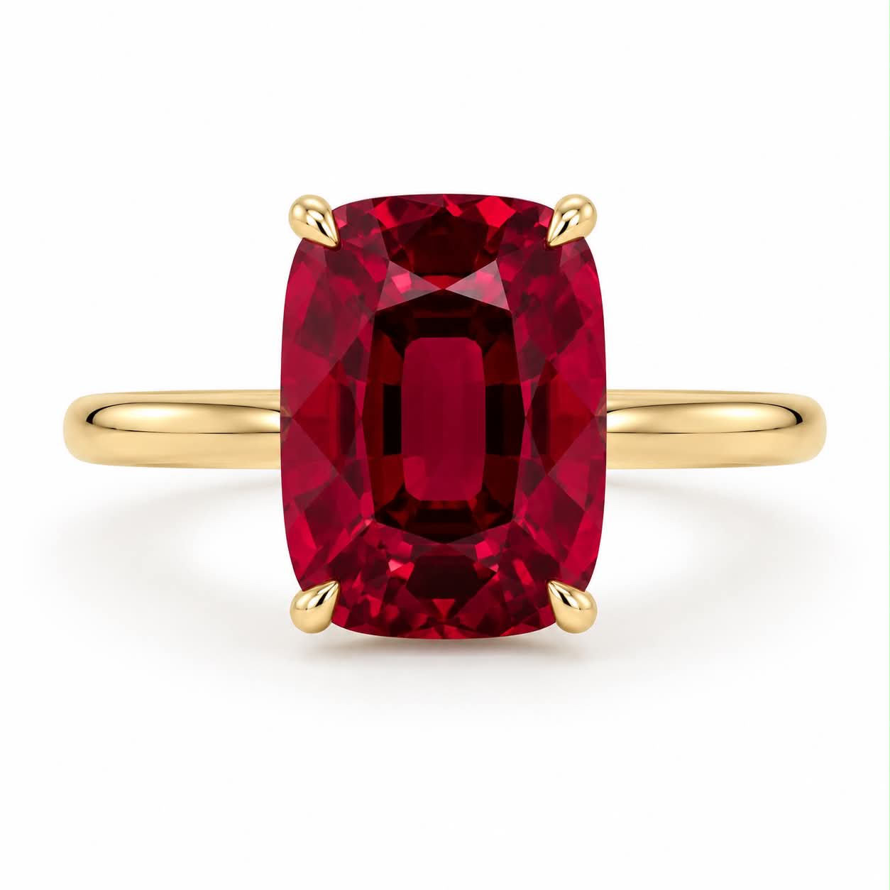 Ruby Elongated Cushion Cut Diamond Engagement Ring Yellow Gold