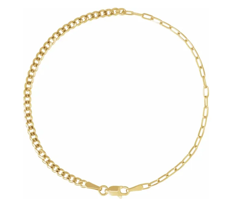 14k Curb Link Paperclip Chain 50/50 Bracelet or Anklet