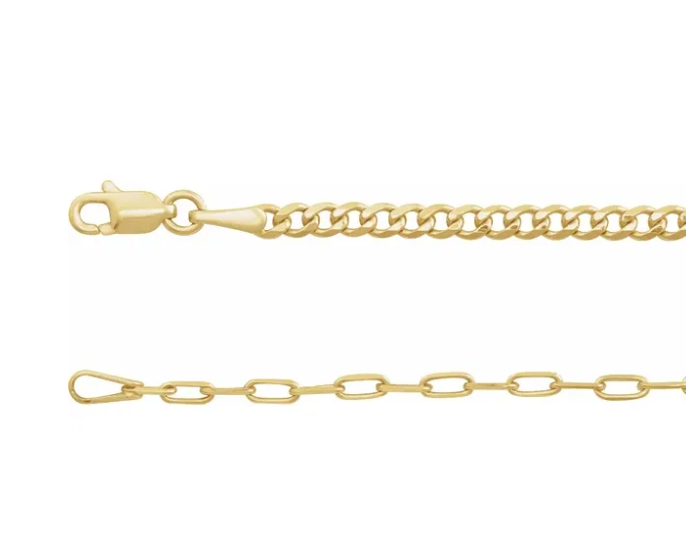 14k Curb Link Paperclip Chain 50/50 Bracelet or Anklet