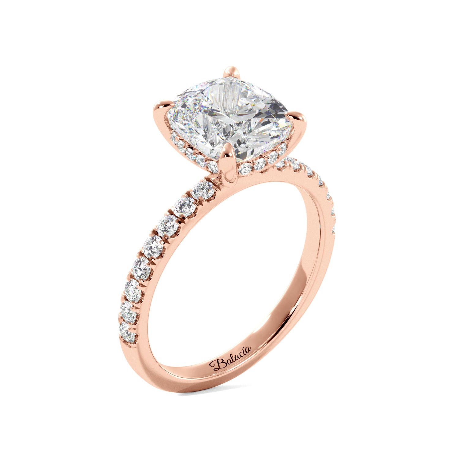Cushion Cut 1/2 Eternity with Halo Engagement Ring