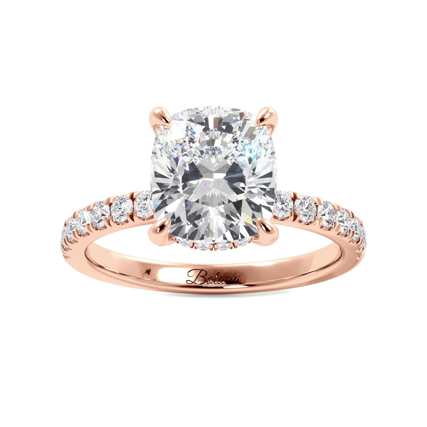 Cushion Cut 1/2 Eternity with Halo Engagement Ring