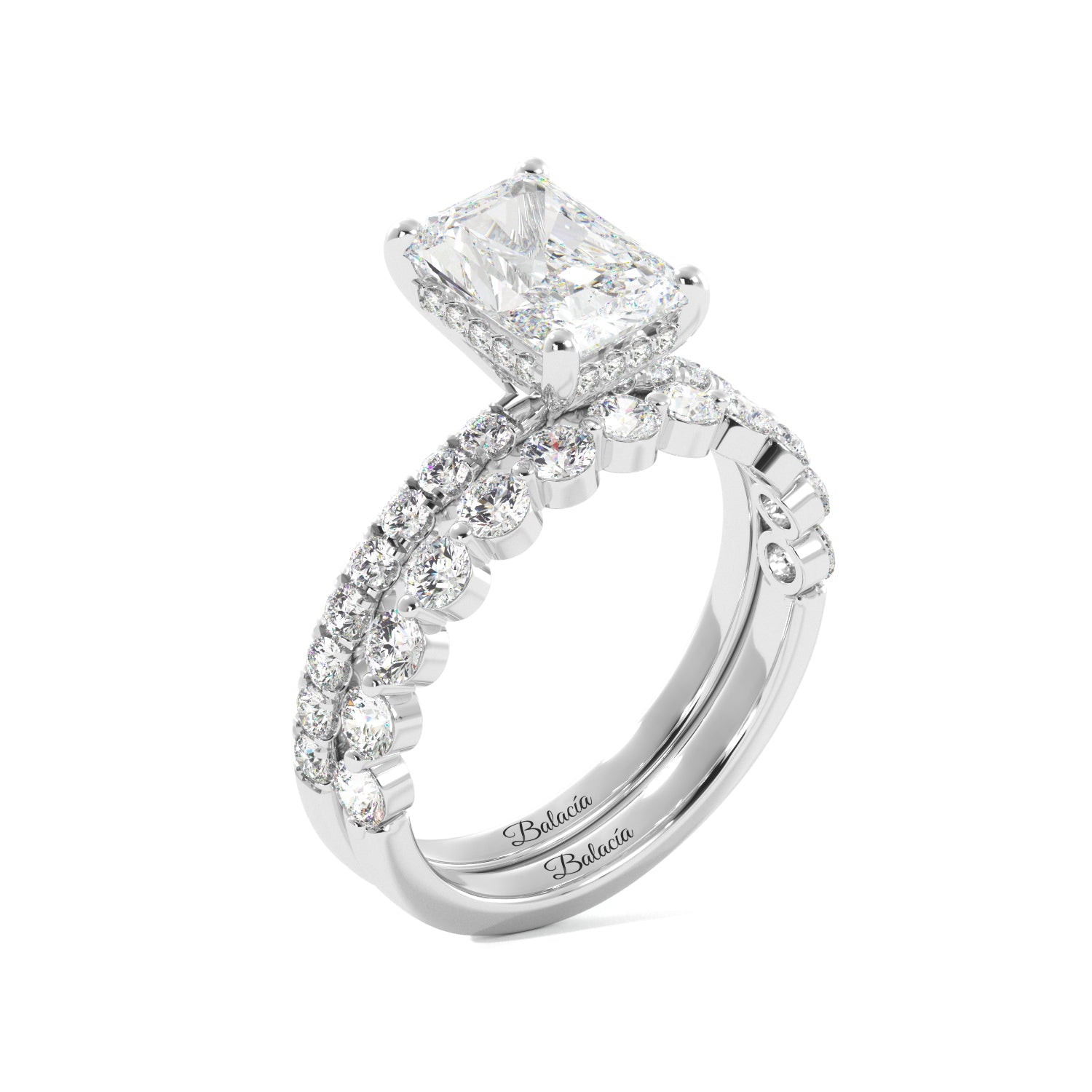 Radiant Cut 1/2 Eternity with Halo Engagement Ring Set