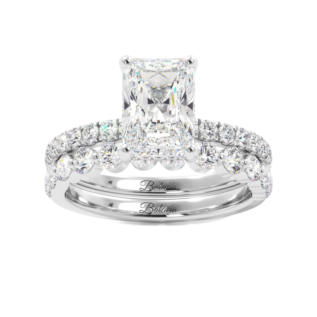 Radiant Cut 1/2 Eternity with Halo Engagement Ring Set