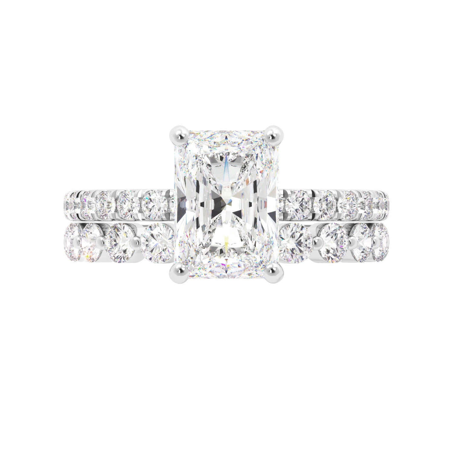 Radiant Cut 1/2 Eternity with Halo Engagement Ring Set