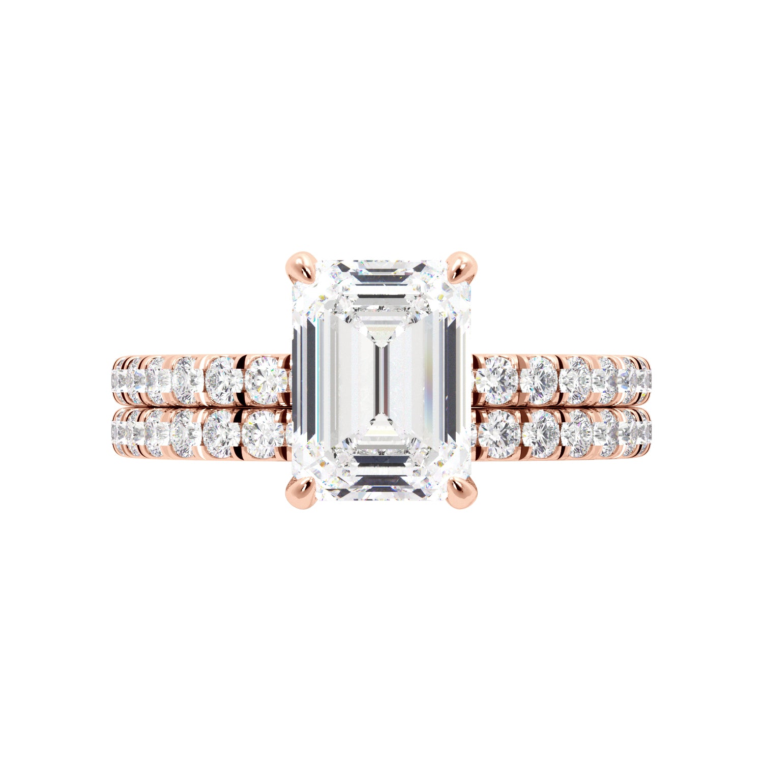 Emerald Cut 3/4 Eternity Engagement Ring Set