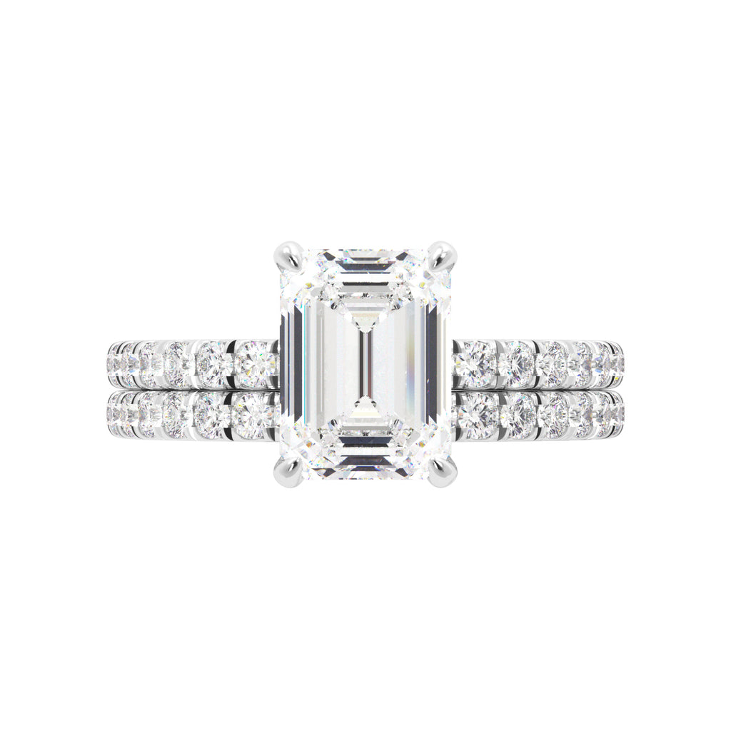 Emerald Cut 3/4 Eternity Engagement Ring Set