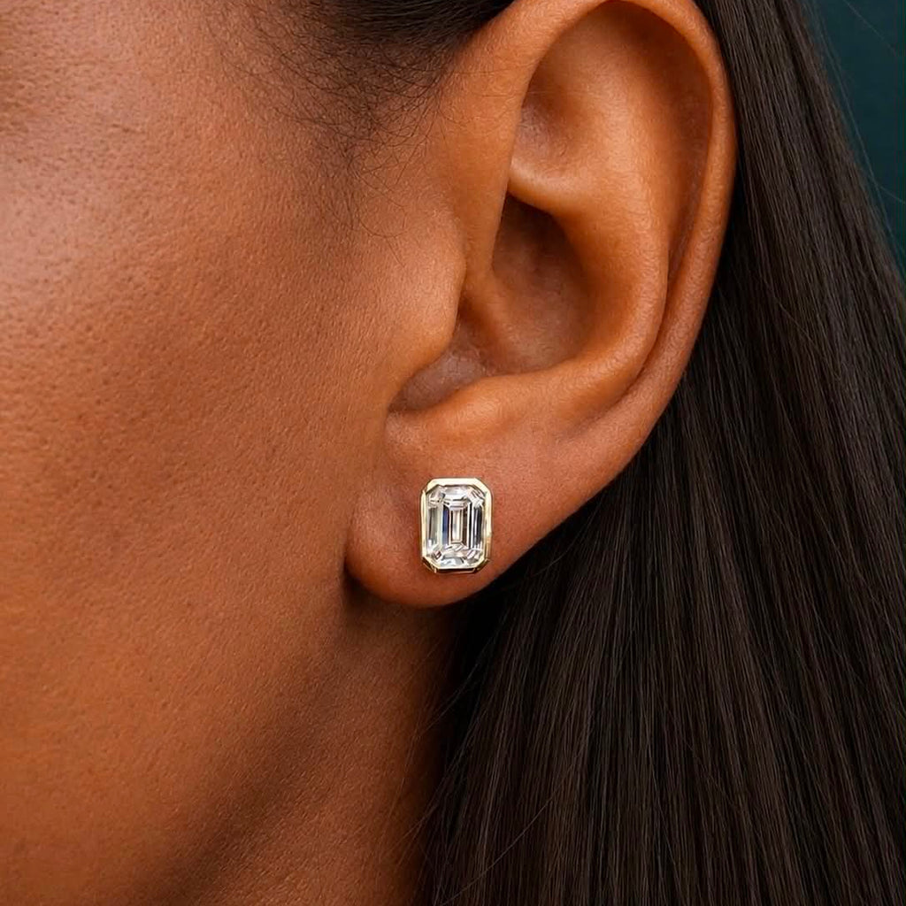 White Gold 2ctw Emerald Cut Diamond Bezel Stud Earrings