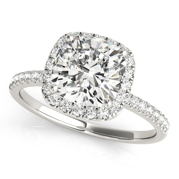 White Gold Cushion Cut Diamond Halo Engagement Ring