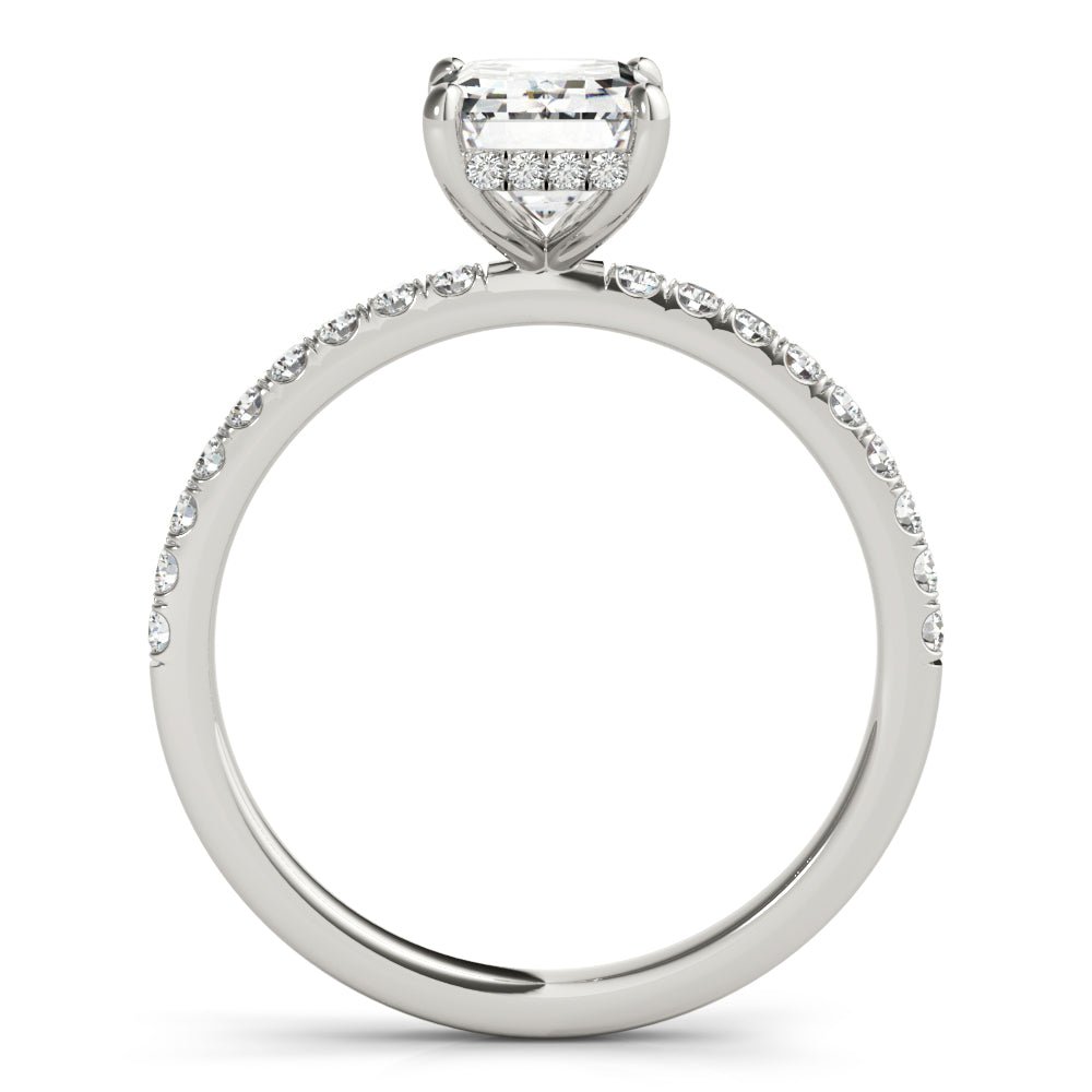White Gold Emerald Cut Hidden Halo Engagement Ring Side View