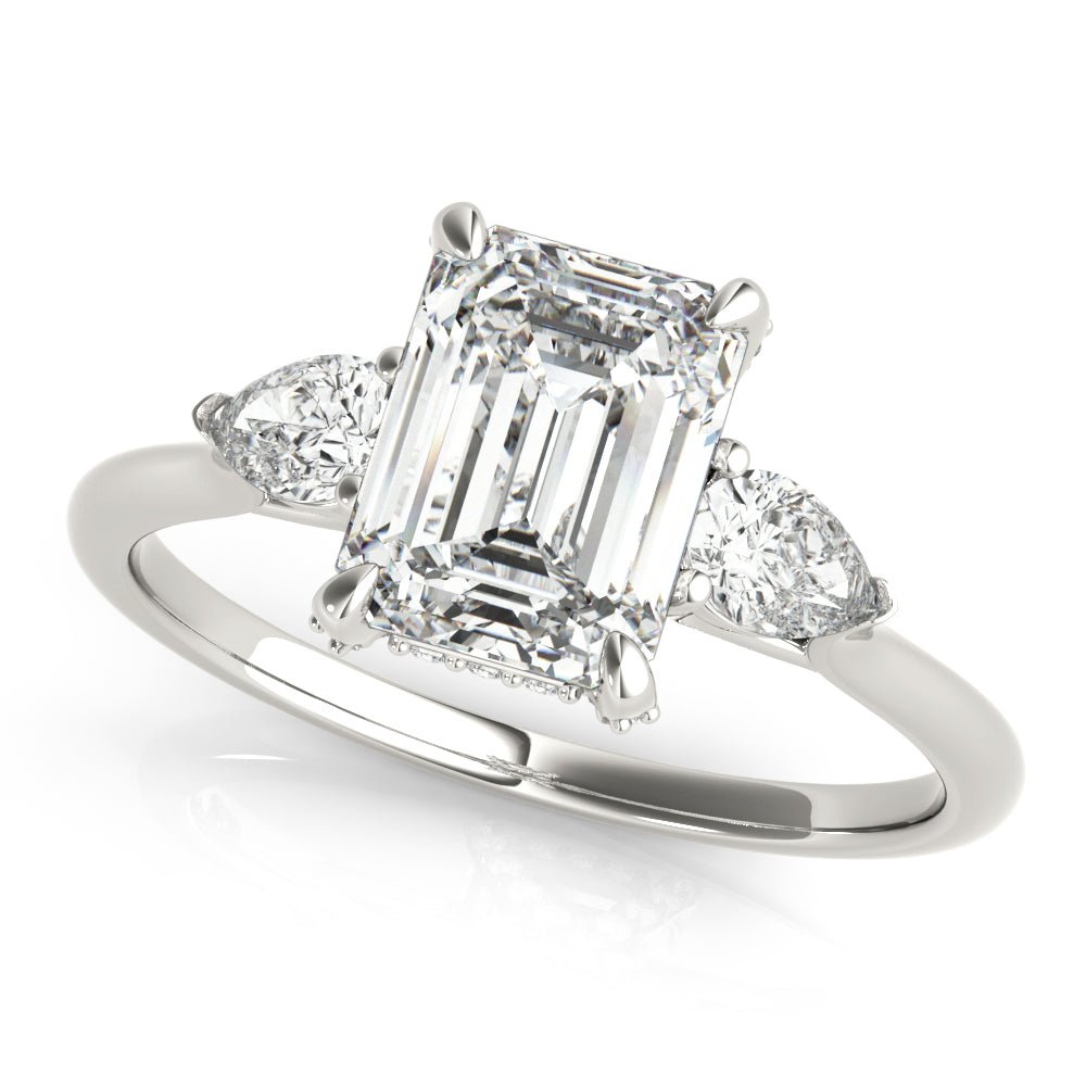 White Gold Emerald Cut with Pear Sides Three Stone Engagement Ring