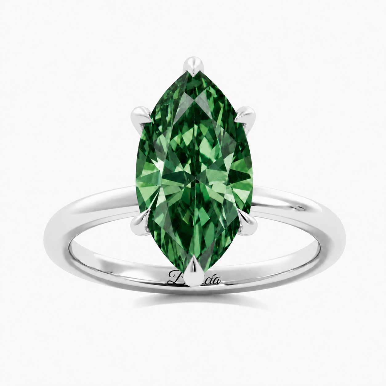 White Gold Fancy Green Marquise Diamond Hidden Halo Engagement Ring