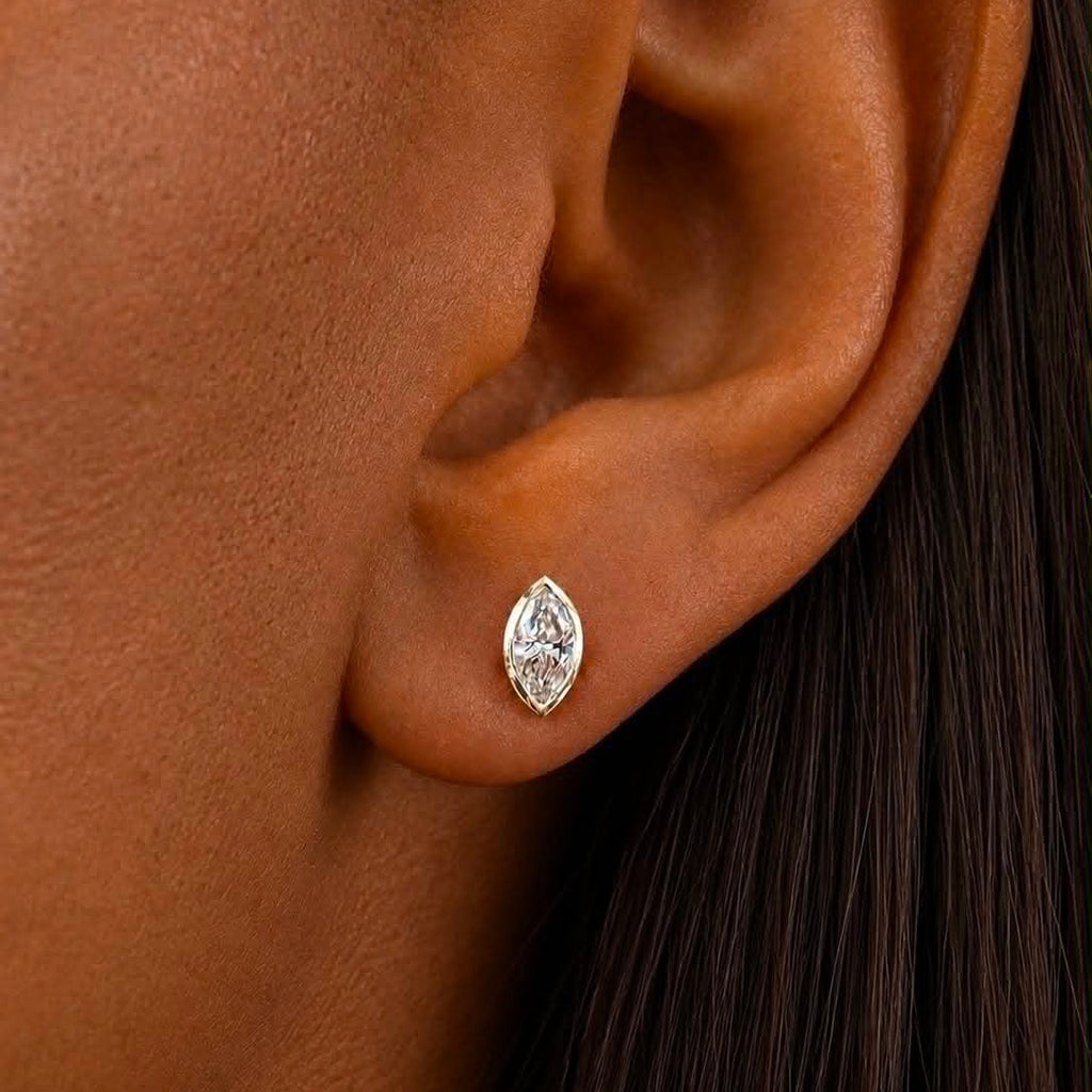 White Gold Marquise Cut Diamond Bezel Stud Earrings