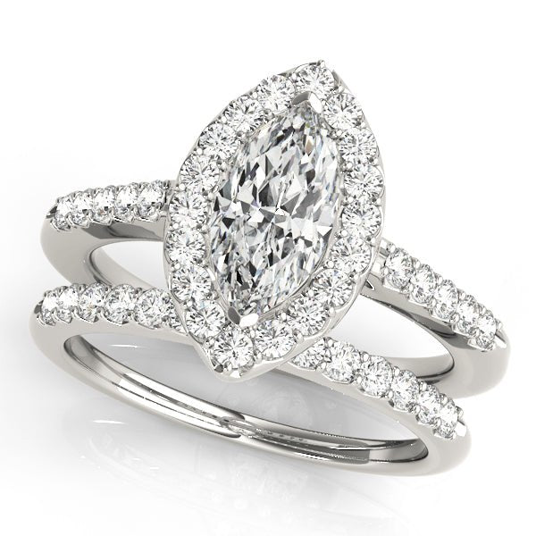 White Gold Marquise Diamond Halo Engagement Ring Set