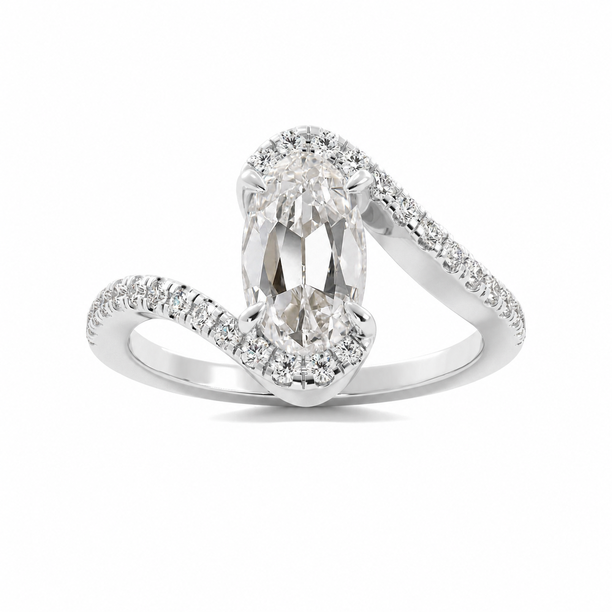 White Gold Moval Diamond Bypass Engagement Ring