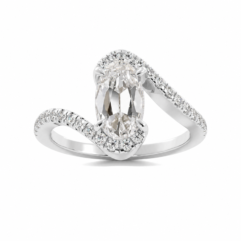 White Gold Moval Diamond Bypass Engagement Ring
